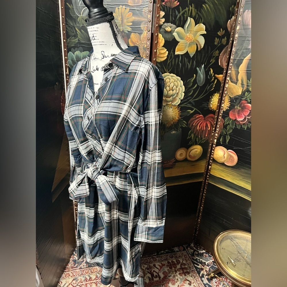 Tommy Hilfiger Green and white Plaid Shirt dress (MB1) - Picture 17 of 17
